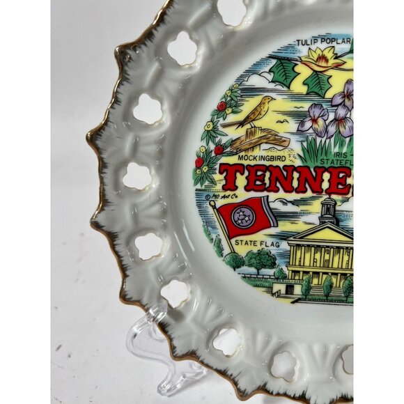 Tennessee Decorative Porcelain Plate With Gold Trim Lacy Edge & State Symbols Fe - Picture 8 of 14